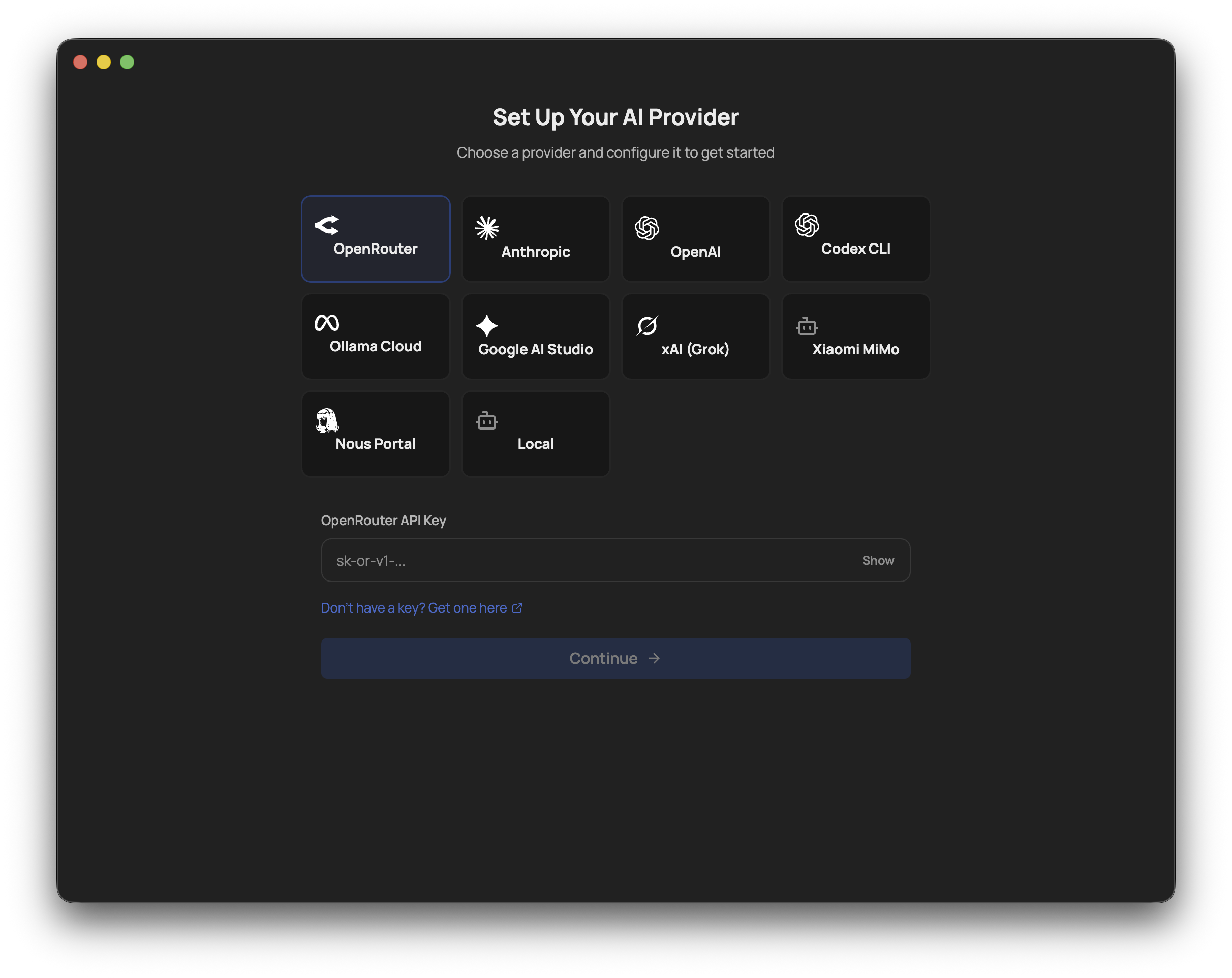安装器的 "Set Up Your AI Provider" 界面及供应商选项。