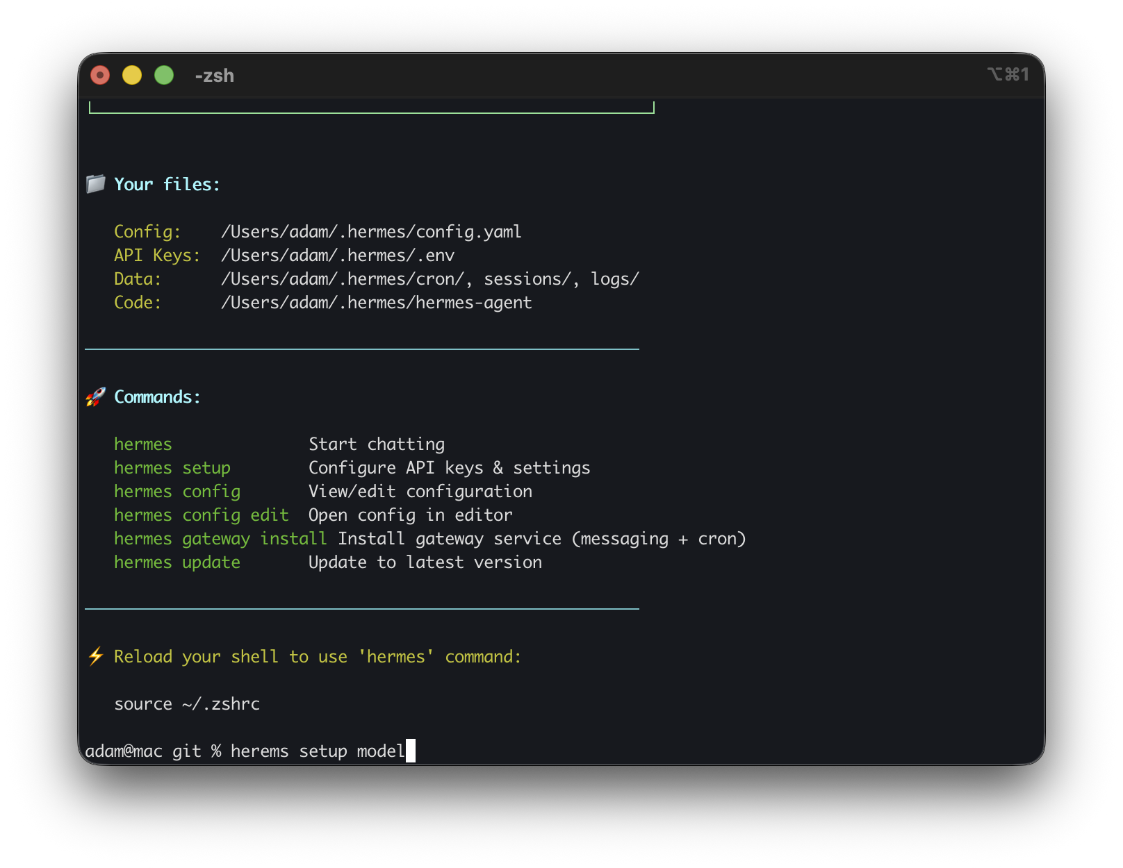 在 Terminal 中运行 hermes setup model。